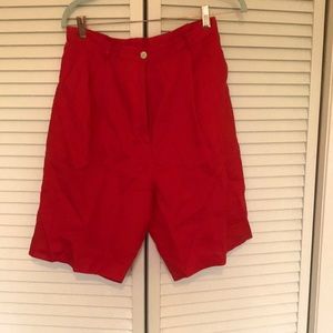 Red 100% Linen Culotte Shorts High Waisted